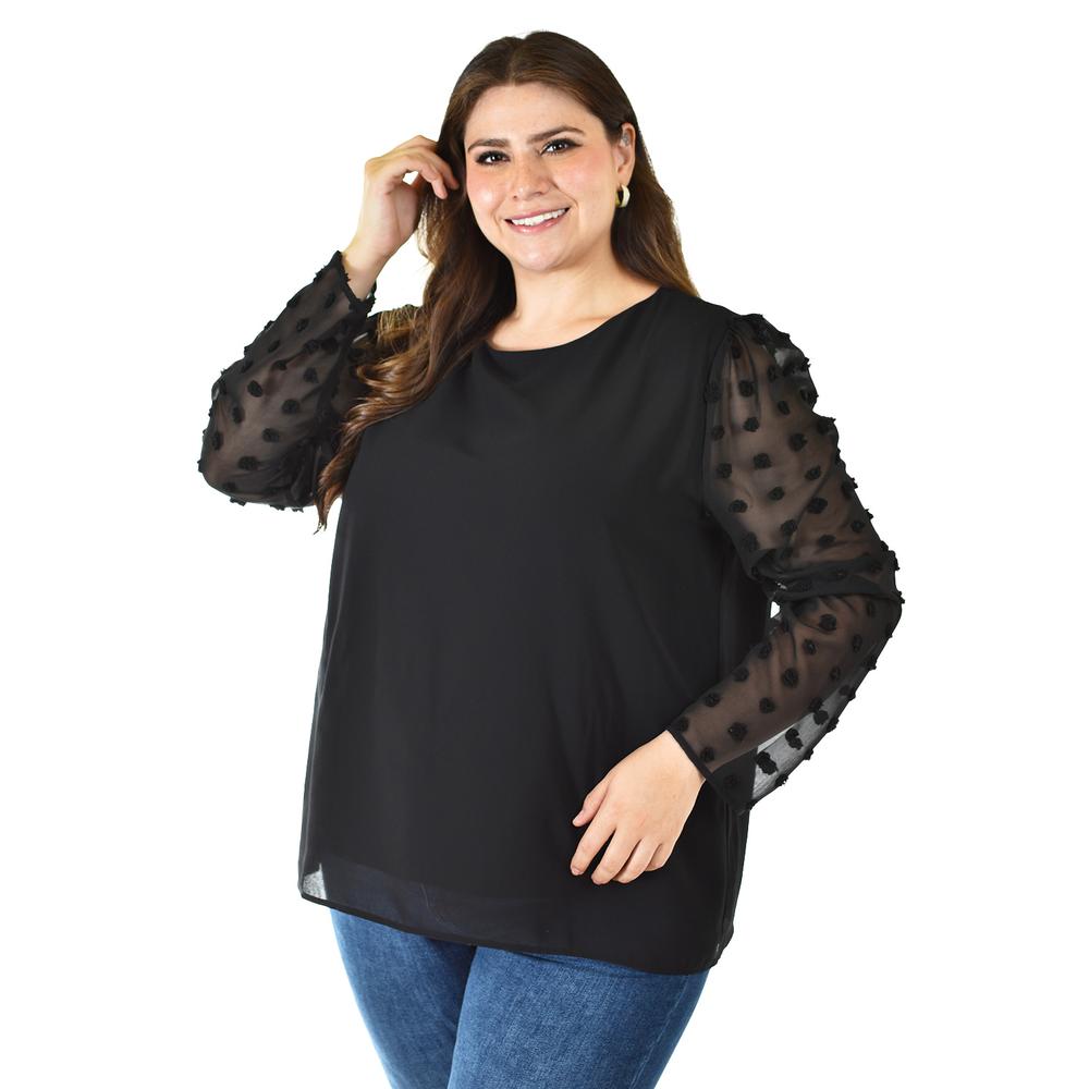 Foto 7 pulgar | Blusa De Mangas Con Relieve Roman Fashion /tallas Extras, 5107 (negro) Negro