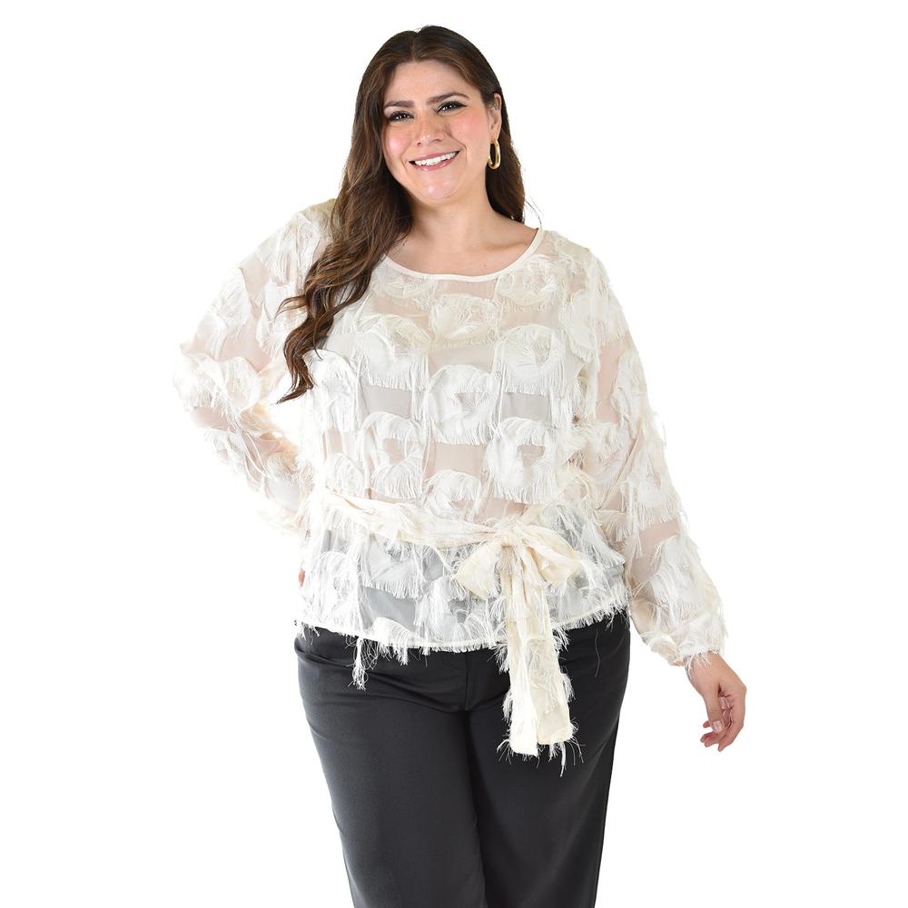 Foto 1 | Blusa Con Diseño Texturizado Roman Fashion / Tallas Extras, 5105 (blanco) Blanco