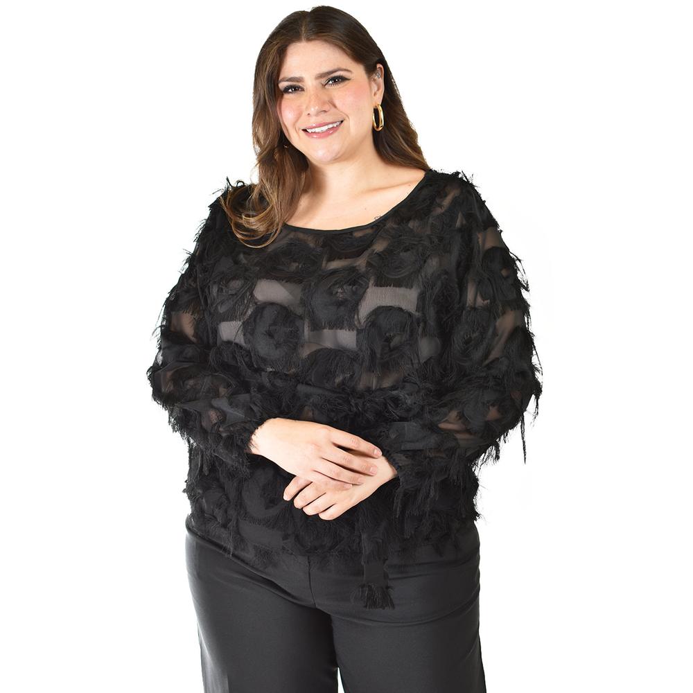 Foto 5 | Blusa Con Diseño Texturizado Roman Fashion / Tallas Extras, 5105 (negro) Negro