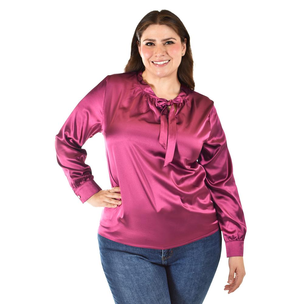 Foto 2 pulgar | Blusa De Satin Con Lazo Roman Fashion /tallas Extras, 5101 (vino) Vino