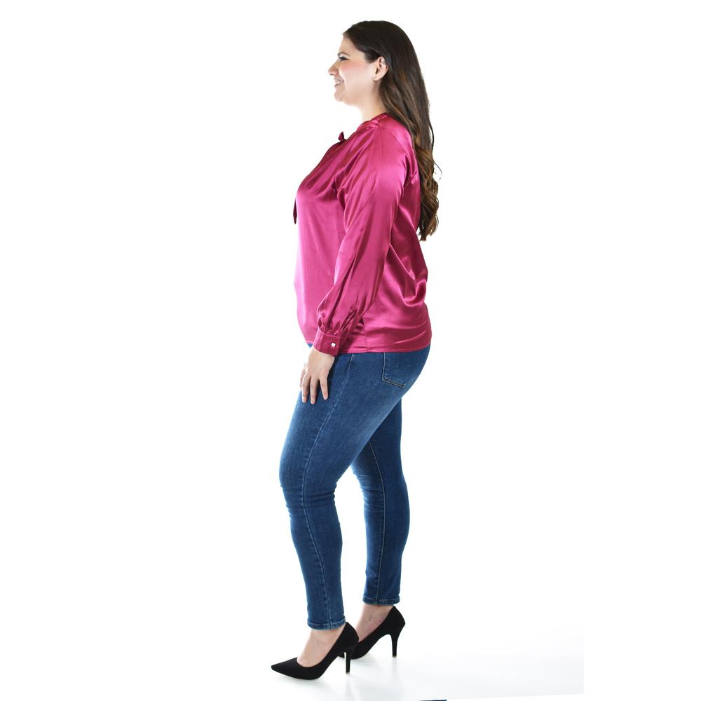 Foto 3 pulgar | Blusa De Satin Con Lazo Roman Fashion /tallas Extras, 5101 (vino) Vino