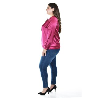Foto 2 | Blusa De Satin Con Lazo Roman Fashion /tallas Extras, 5101 (vino) Vino