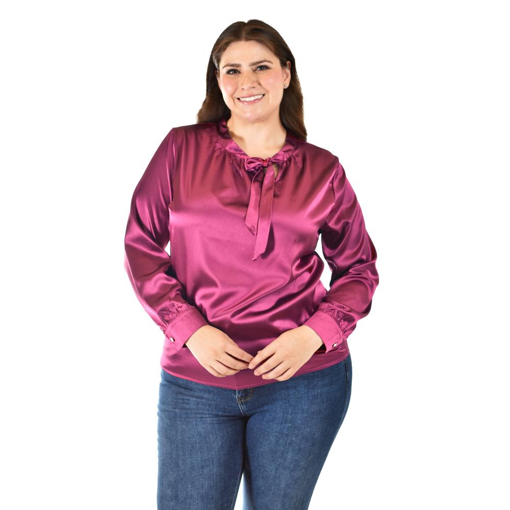 Foto 6 pulgar | Blusa De Satin Con Lazo Roman Fashion /tallas Extras, 5101 (vino) Vino