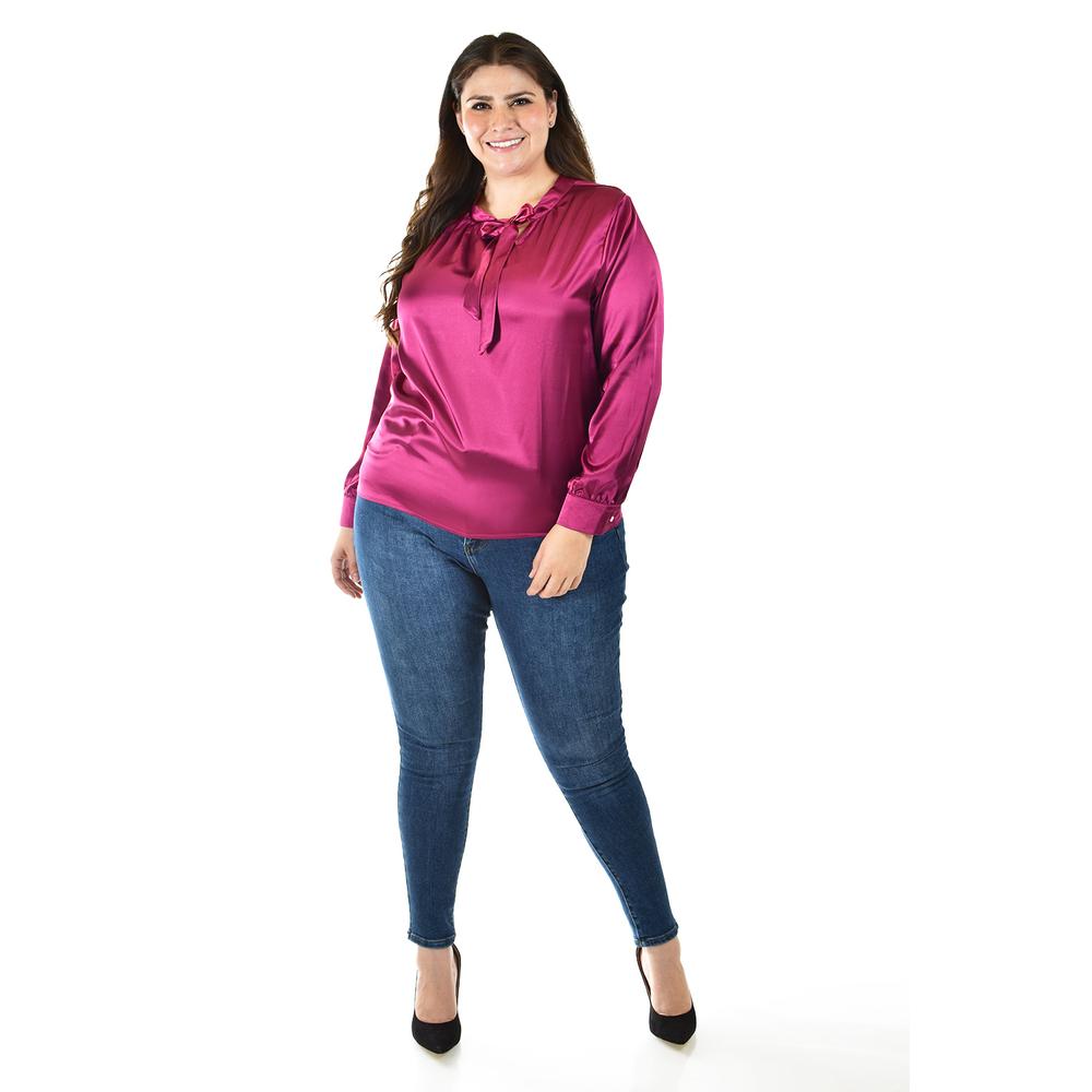 Foto 7 pulgar | Blusa De Satin Con Lazo Roman Fashion /tallas Extras, 5101 (vino) Vino