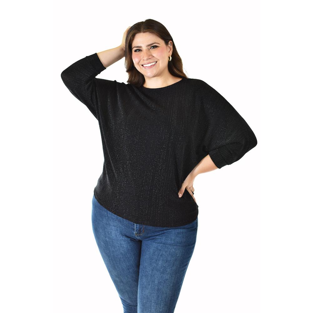 Blusa De Hilos Brillantes Roman Fashion /tallas Extras, 5108 (negro) Negro