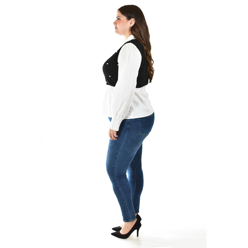 Foto 2 | Blusa Con Chaleco De Perlas Roman Fashion /tallas Extras, 5102 (blanco / Negro) Negro