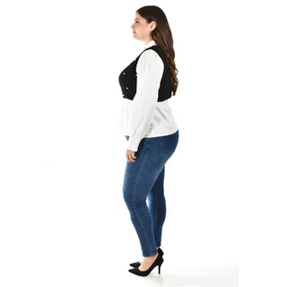 Foto 2 | Blusa Con Chaleco De Perlas Roman Fashion /tallas Extras, 5102 (blanco / Negro) Negro