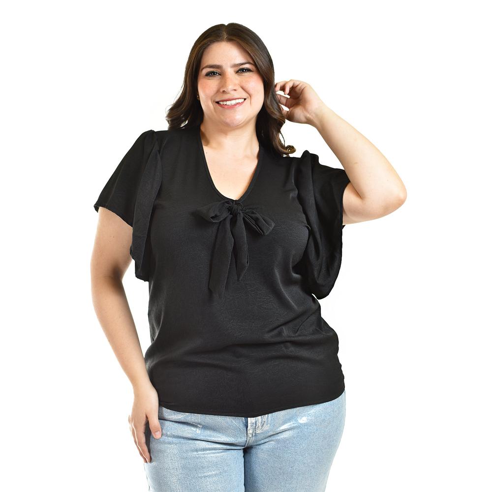 Foto 2 pulgar | Blusa Con Moño Al Frente Roman Fashion /tallas Extras, 1874 (negro) Negro
