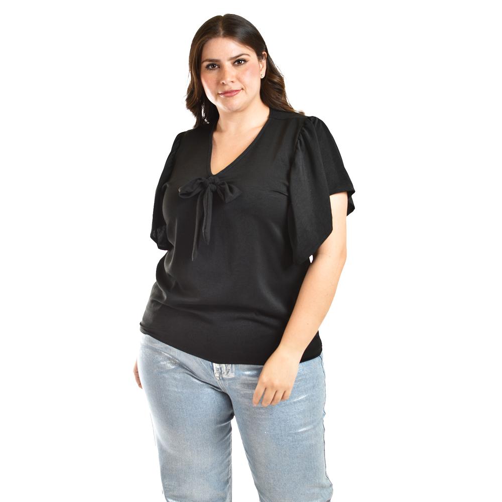 Foto 3 pulgar | Blusa Con Moño Al Frente Roman Fashion /tallas Extras, 1874 (negro) Negro