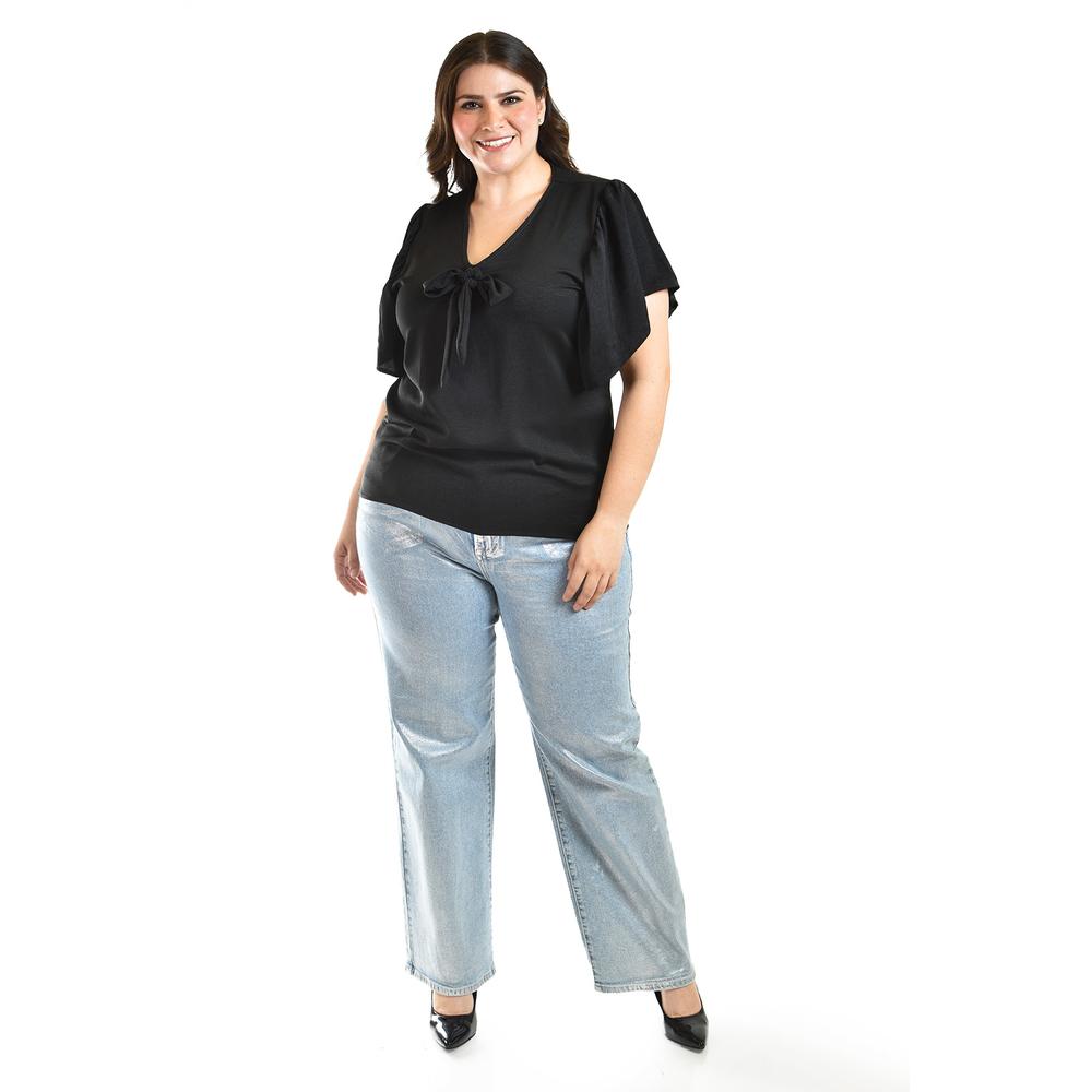 Foto 5 pulgar | Blusa Con Moño Al Frente Roman Fashion /tallas Extras, 1874 (negro) Negro