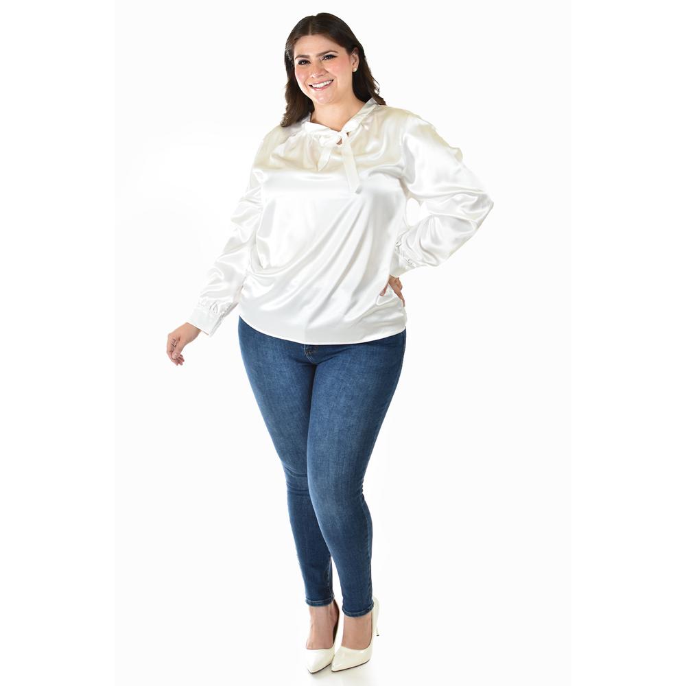 Blusa De Satin Con Lazo Roman Fashion /tallas Extras, 5101 (blanco) Blanco