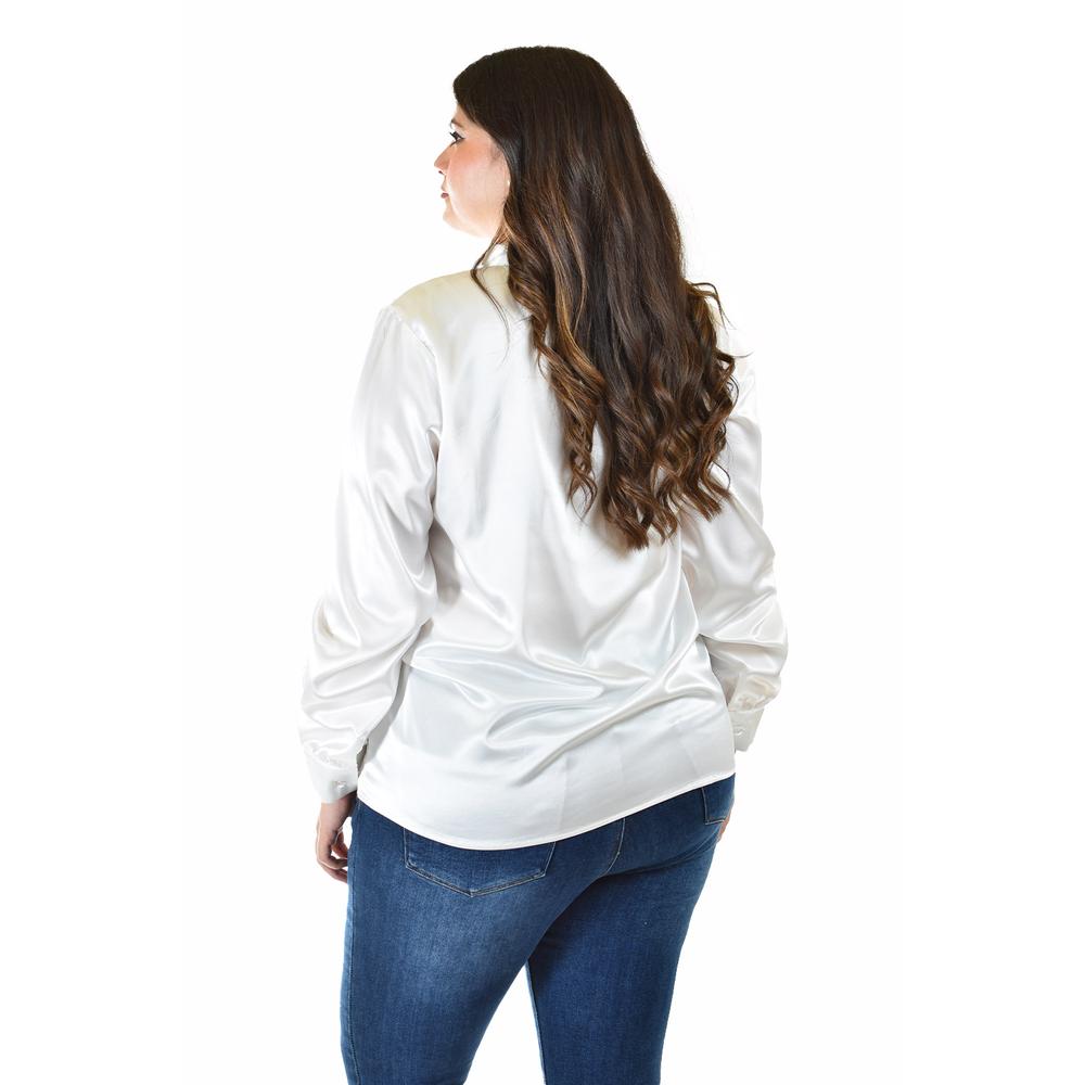 Foto 3 | Blusa De Satin Con Lazo Roman Fashion /tallas Extras, 5101 (blanco) Blanco