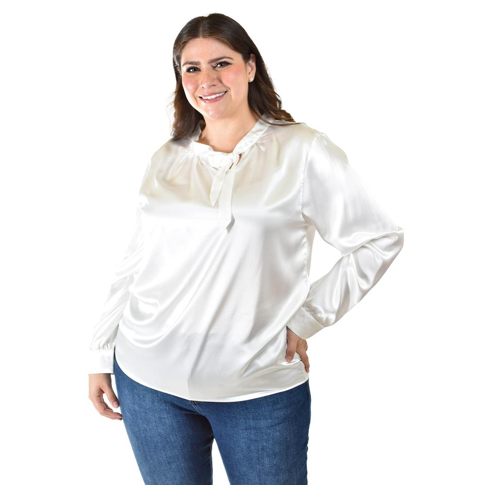 Foto 5 pulgar | Blusa De Satin Con Lazo Roman Fashion /tallas Extras, 5101 (blanco) Blanco