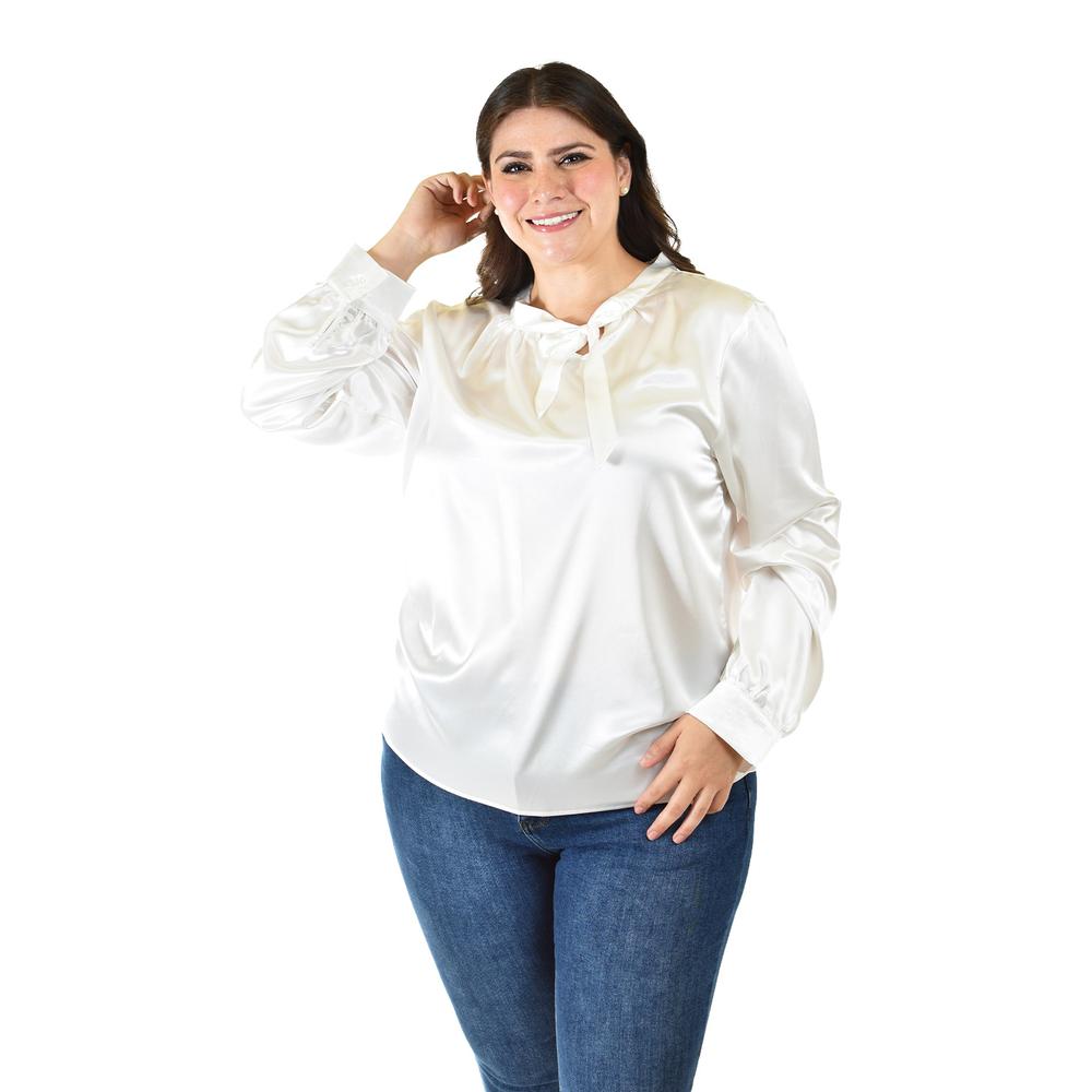 Foto 5 | Blusa De Satin Con Lazo Roman Fashion /tallas Extras, 5101 (blanco) Blanco