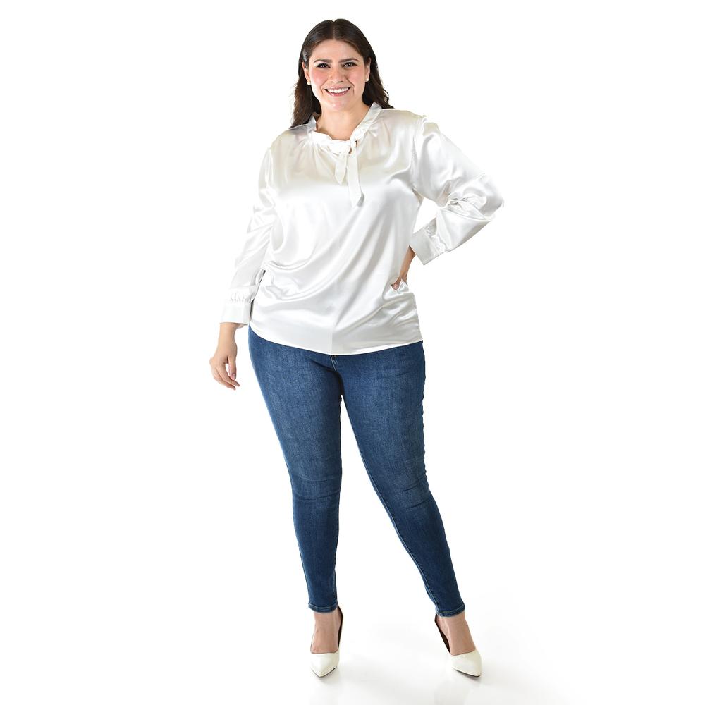 Foto 7 pulgar | Blusa De Satin Con Lazo Roman Fashion /tallas Extras, 5101 (blanco) Blanco
