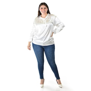 Foto 6 | Blusa De Satin Con Lazo Roman Fashion /tallas Extras, 5101 (blanco) Blanco
