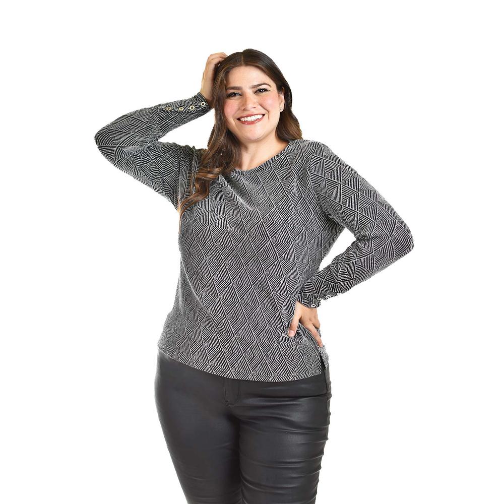 Foto 1 | Blusa Con Patron Geometrico Roman Fashion /tallas Extras, 5109 (plateado) Plateado