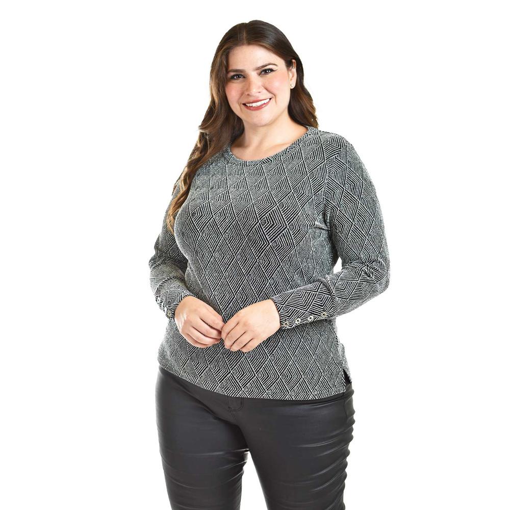 Foto 5 pulgar | Blusa Con Patron Geometrico Roman Fashion /tallas Extras, 5109 (plateado) Plateado