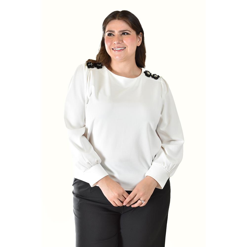 Blusa Con Detalle De Flor En Hombro Roman Fashion /tallas Extras, 5106 (blanco) Blanco