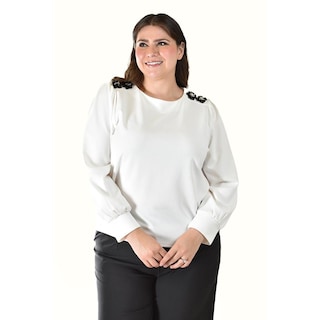 Foto 1 | Blusa Con Detalle De Flor En Hombro Roman Fashion /tallas Extras, 5106 (blanco) Blanco