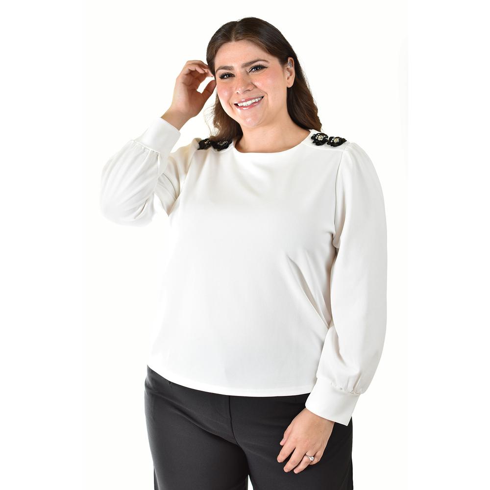 Foto 6 pulgar | Blusa Con Detalle De Flor En Hombro Roman Fashion /tallas Extras, 5106 (blanco) Blanco