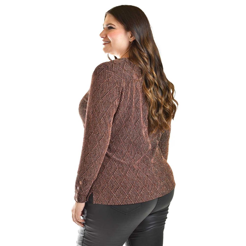 Foto 4 pulgar | Blusa Con Patron Geometrico Roman Fashion /tallas Extras, 5109 (cobre) Dorado