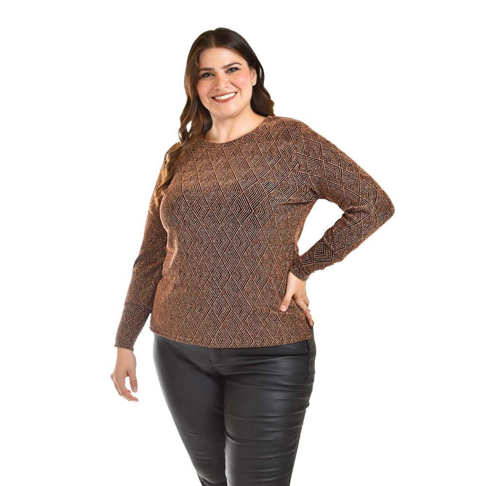 Foto 6 pulgar | Blusa Con Patron Geometrico Roman Fashion /tallas Extras, 5109 (cobre) Dorado