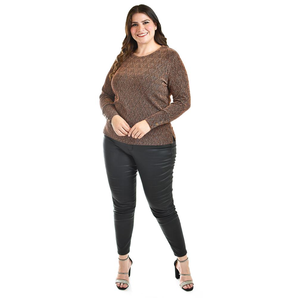Foto 7 pulgar | Blusa Con Patron Geometrico Roman Fashion /tallas Extras, 5109 (cobre) Dorado