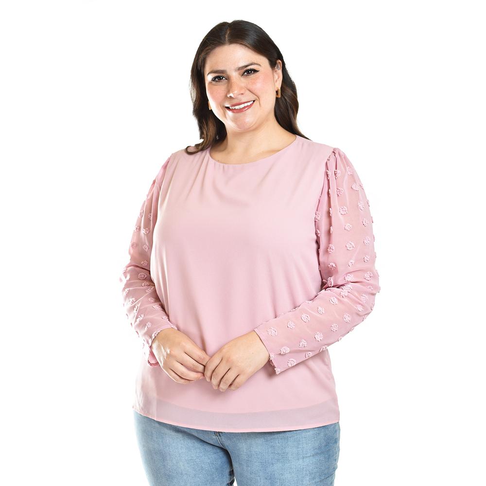 Blusa de Mangas con Relieve Roman Fashion 5107 Rosa Tallas Extras