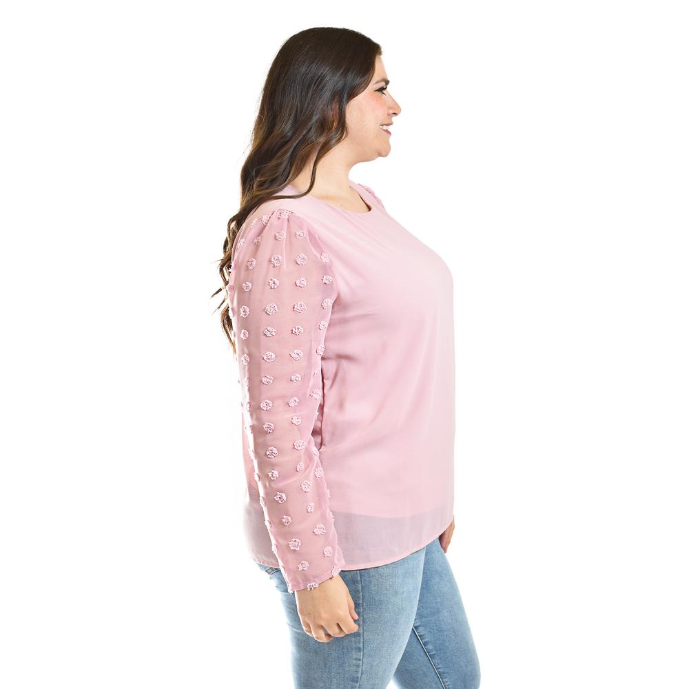 Foto 3 pulgar | Blusa de Mangas con Relieve Roman Fashion 5107 Rosa Tallas Extras