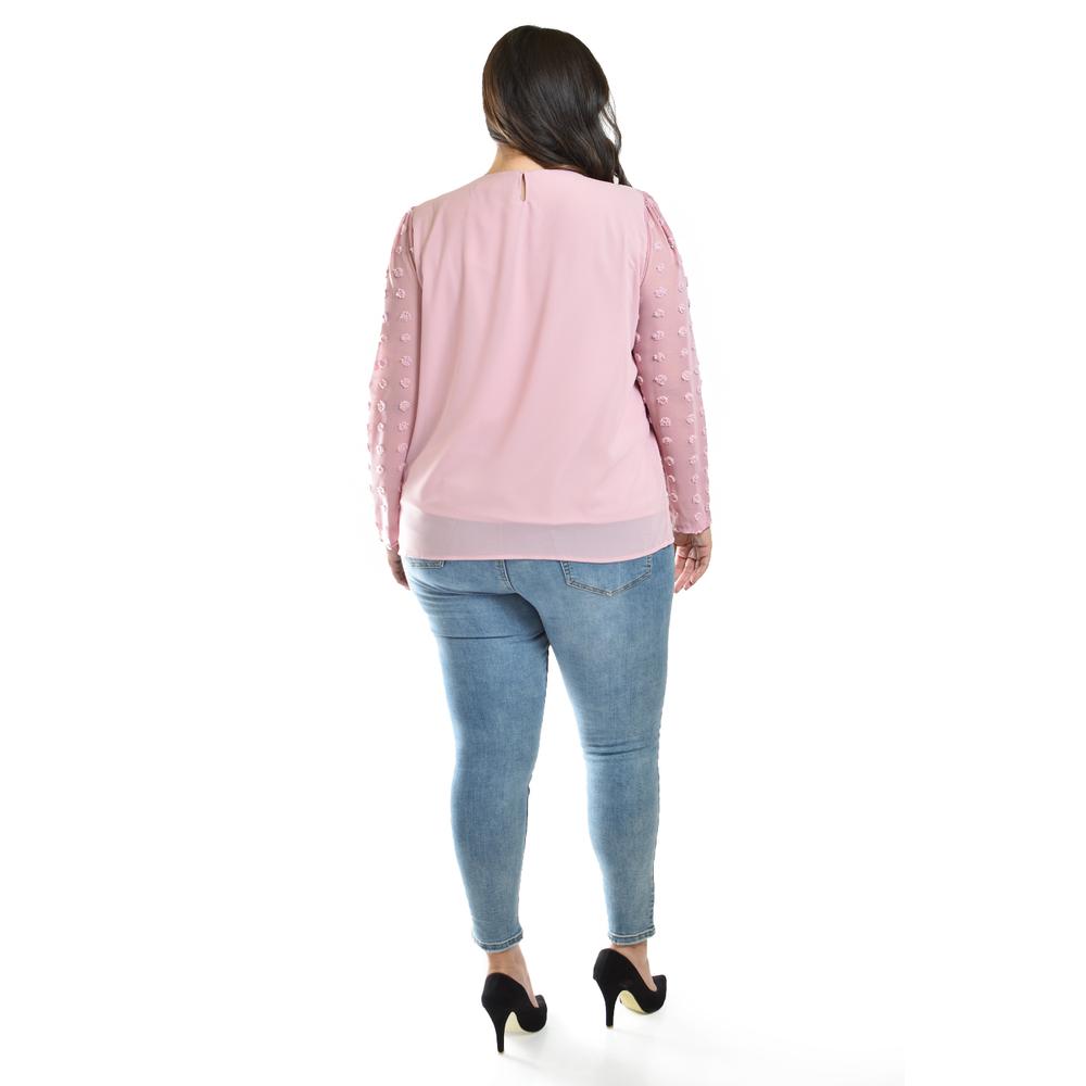 Foto 4 pulgar | Blusa de Mangas con Relieve Roman Fashion 5107 Rosa Tallas Extras