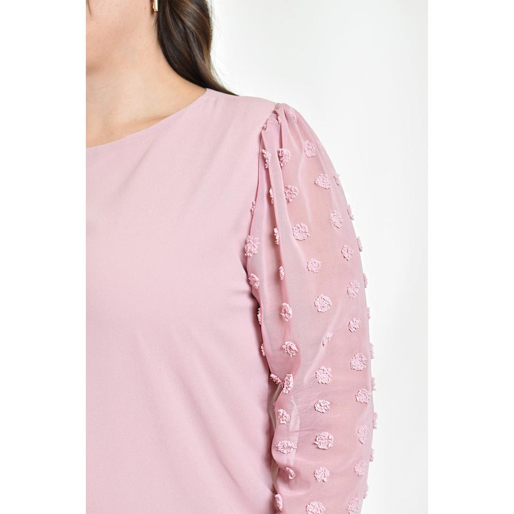 Foto 5 pulgar | Blusa de Mangas con Relieve Roman Fashion 5107 Rosa Tallas Extras