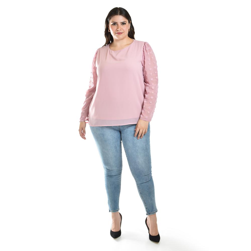 Foto 6 pulgar | Blusa de Mangas con Relieve Roman Fashion 5107 Rosa Tallas Extras