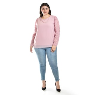 Foto 5 | Blusa de Mangas con Relieve Roman Fashion 5107 Rosa Tallas Extras