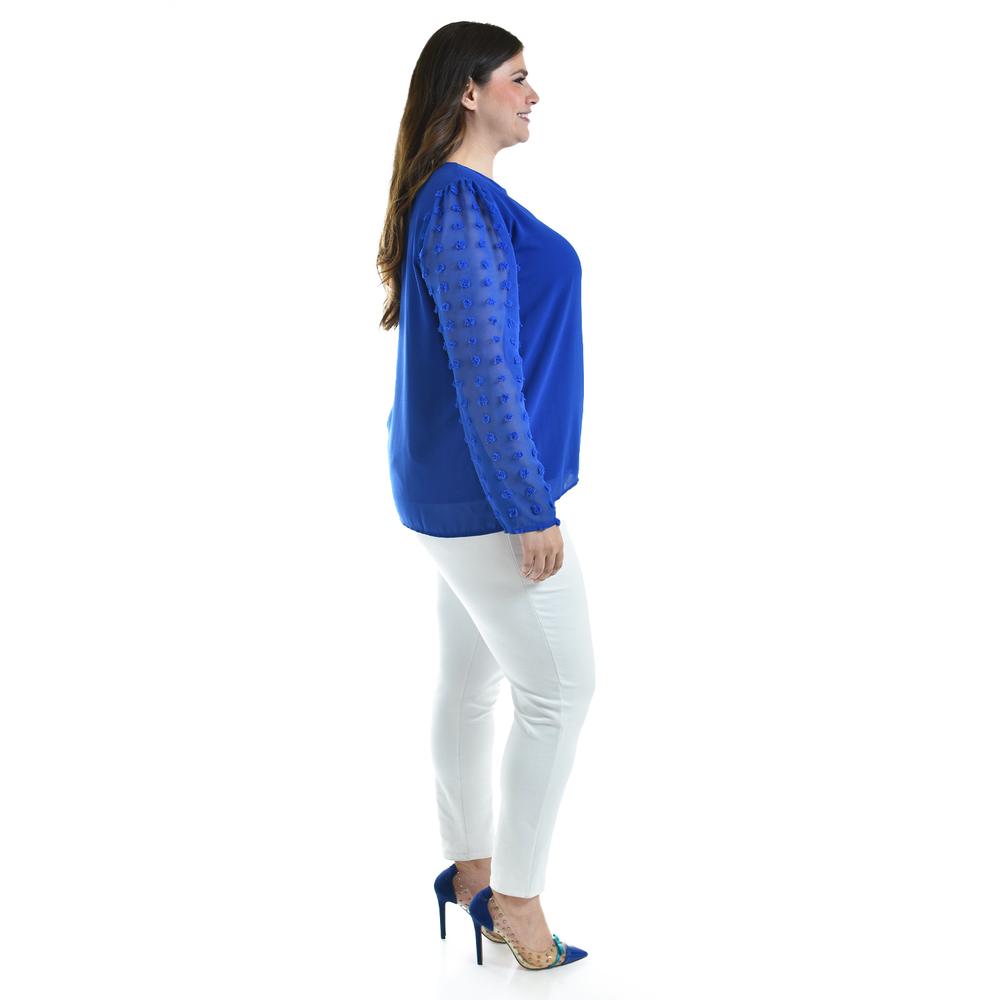 Foto 3 pulgar | Blusa de Mangas con Relieve Roman Fashion 5107 Azul Tallas Extras