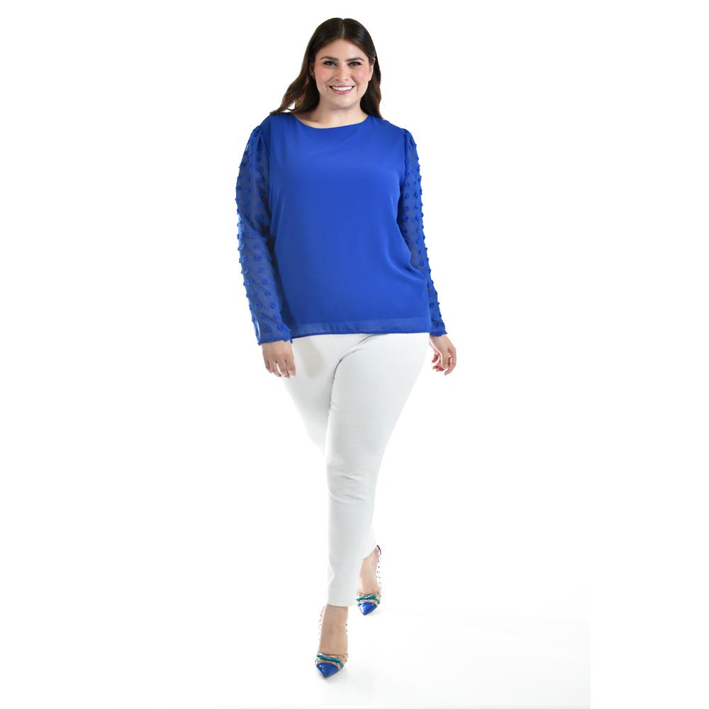 Foto 6 pulgar | Blusa de Mangas con Relieve Roman Fashion 5107 Azul Tallas Extras