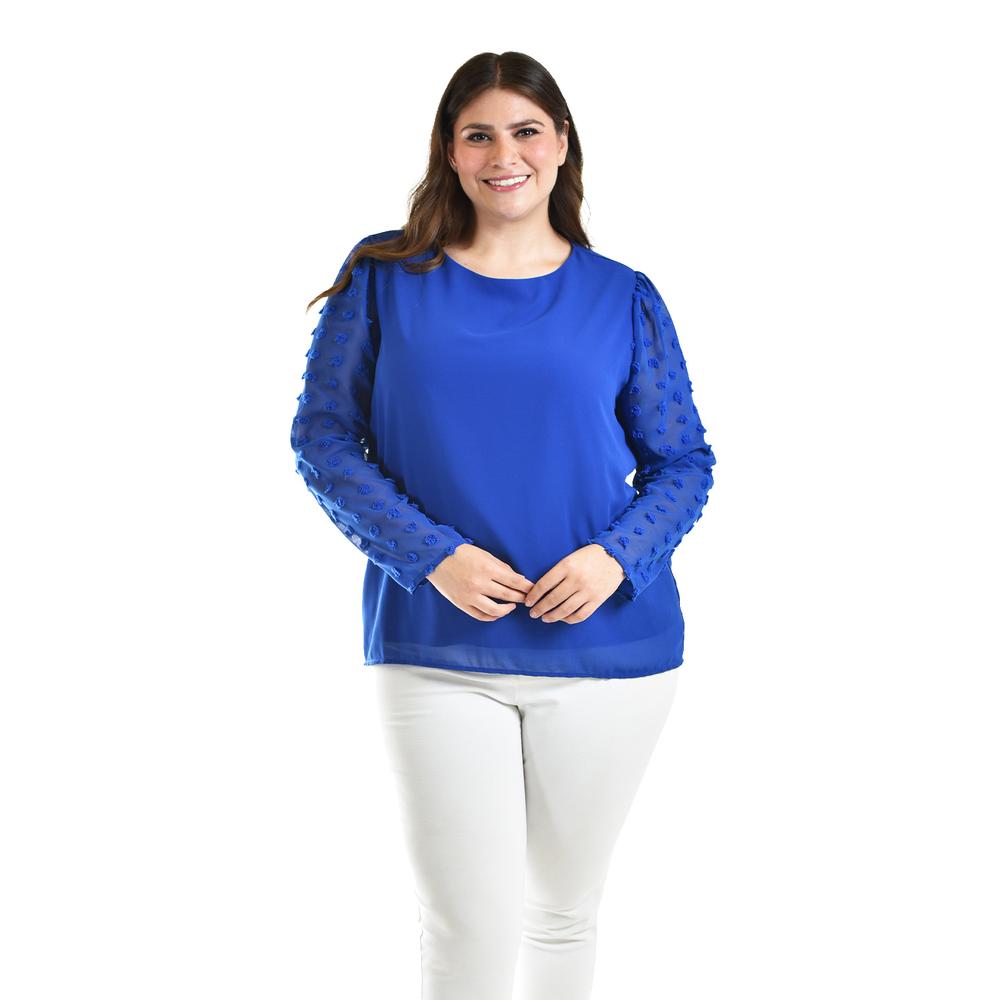 Foto 7 pulgar | Blusa de Mangas con Relieve Roman Fashion 5107 Azul Tallas Extras