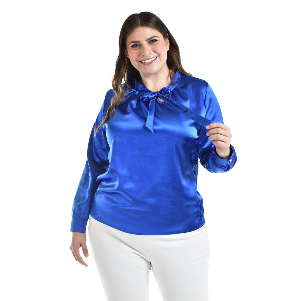 Blusa de Satín con Lazo Roman Fashion 5101 Azul Tallas Extras 5101 Azul