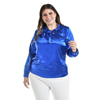 Foto 1 | Blusa de Satín con Lazo Roman Fashion 5101 Azul Tallas Extras 5101 Azul