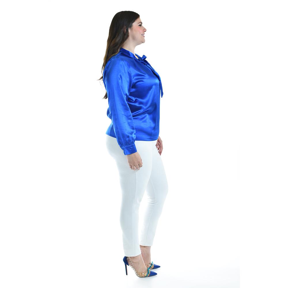 Foto 2 | Blusa de Satín con Lazo Roman Fashion 5101 Azul Tallas Extras 5101 Azul