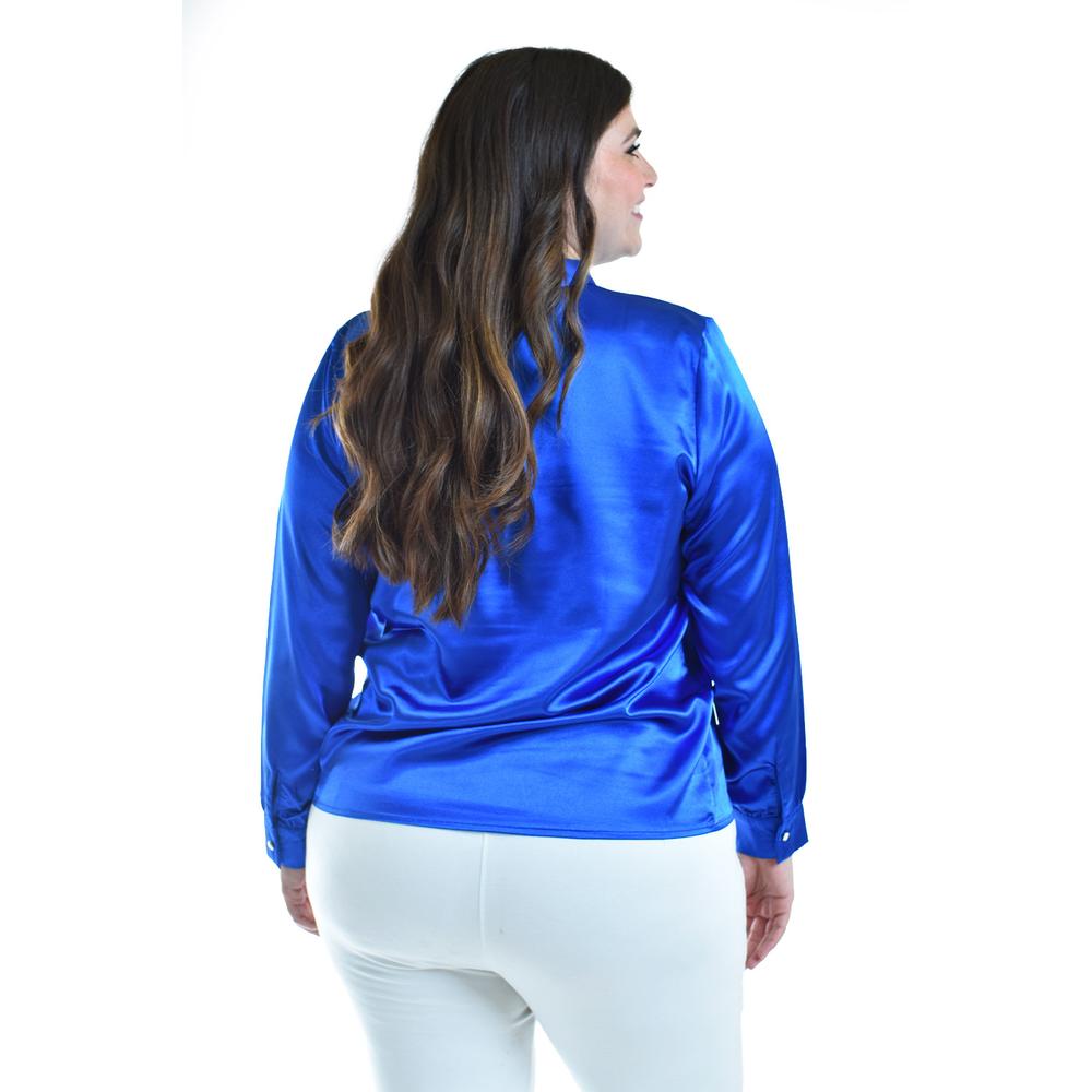 Foto 4 pulgar | Blusa de Satín con Lazo Roman Fashion 5101 Azul Tallas Extras 5101 Azul