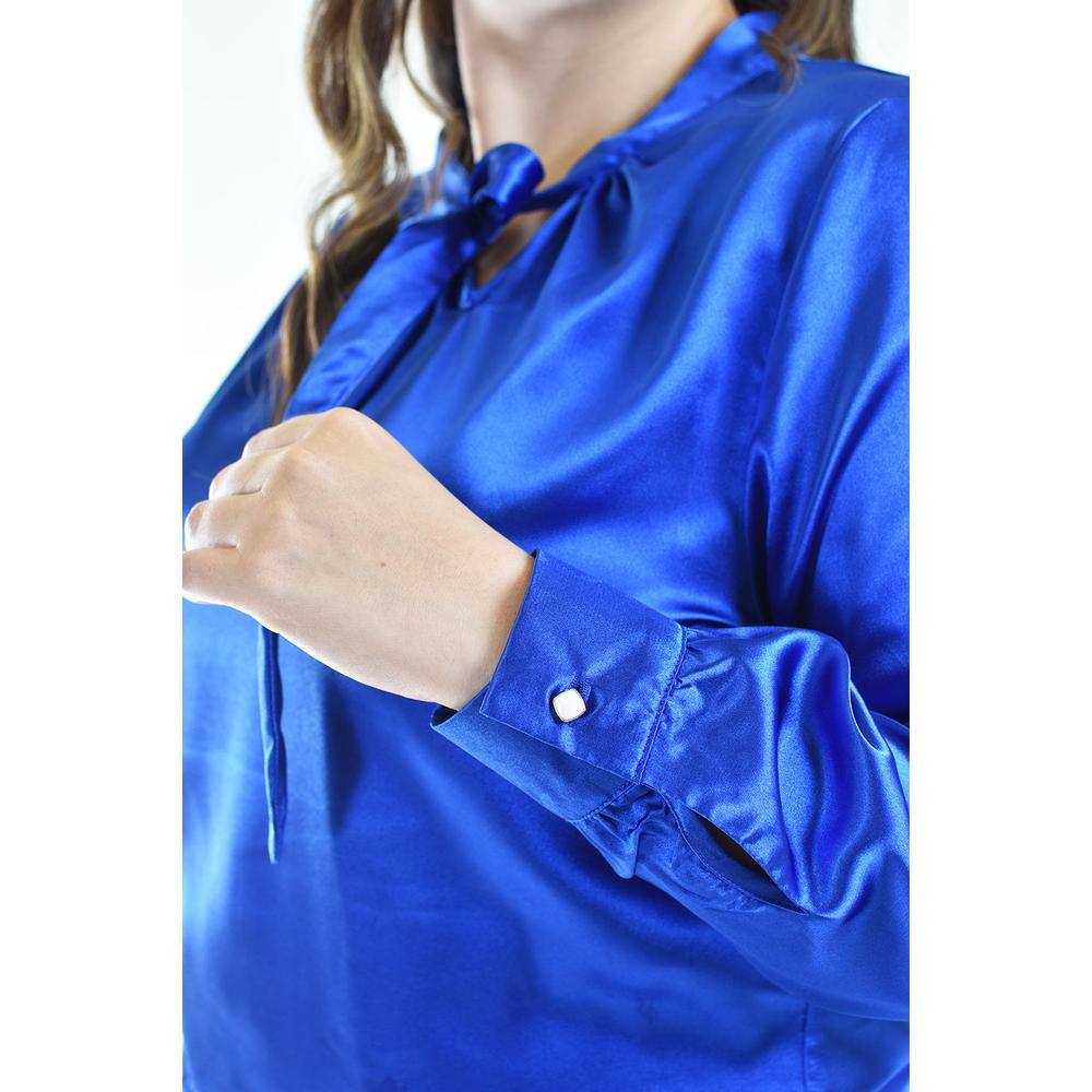 Foto 5 pulgar | Blusa de Satín con Lazo Roman Fashion 5101 Azul Tallas Extras 5101 Azul