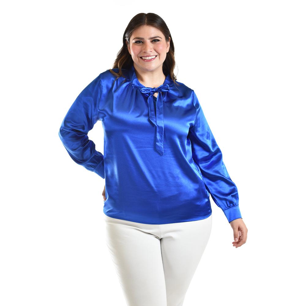 Foto 5 | Blusa de Satín con Lazo Roman Fashion 5101 Azul Tallas Extras 5101 Azul