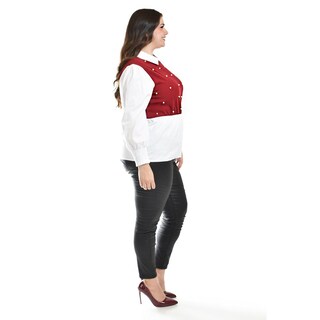 Foto 2 | Blusa Con Chaleco De Perlas Roman Fashion /tallas Extras, 5102 (blanco / Vino) Vino