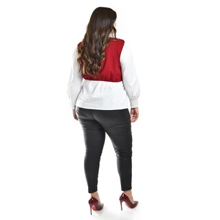 Foto 3 | Blusa Con Chaleco De Perlas Roman Fashion /tallas Extras, 5102 (blanco / Vino) Vino
