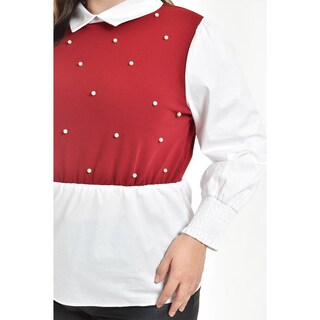 Foto 4 | Blusa Con Chaleco De Perlas Roman Fashion /tallas Extras, 5102 (blanco / Vino) Vino