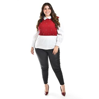 Foto 7 | Blusa Con Chaleco De Perlas Roman Fashion /tallas Extras, 5102 (blanco / Vino) Vino
