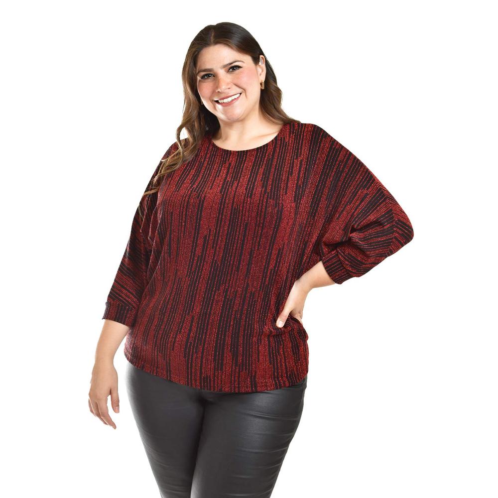 Blusa De Hilos Brillantes Roman Fashion /tallas Extras, 5108 (rojo) Rojo