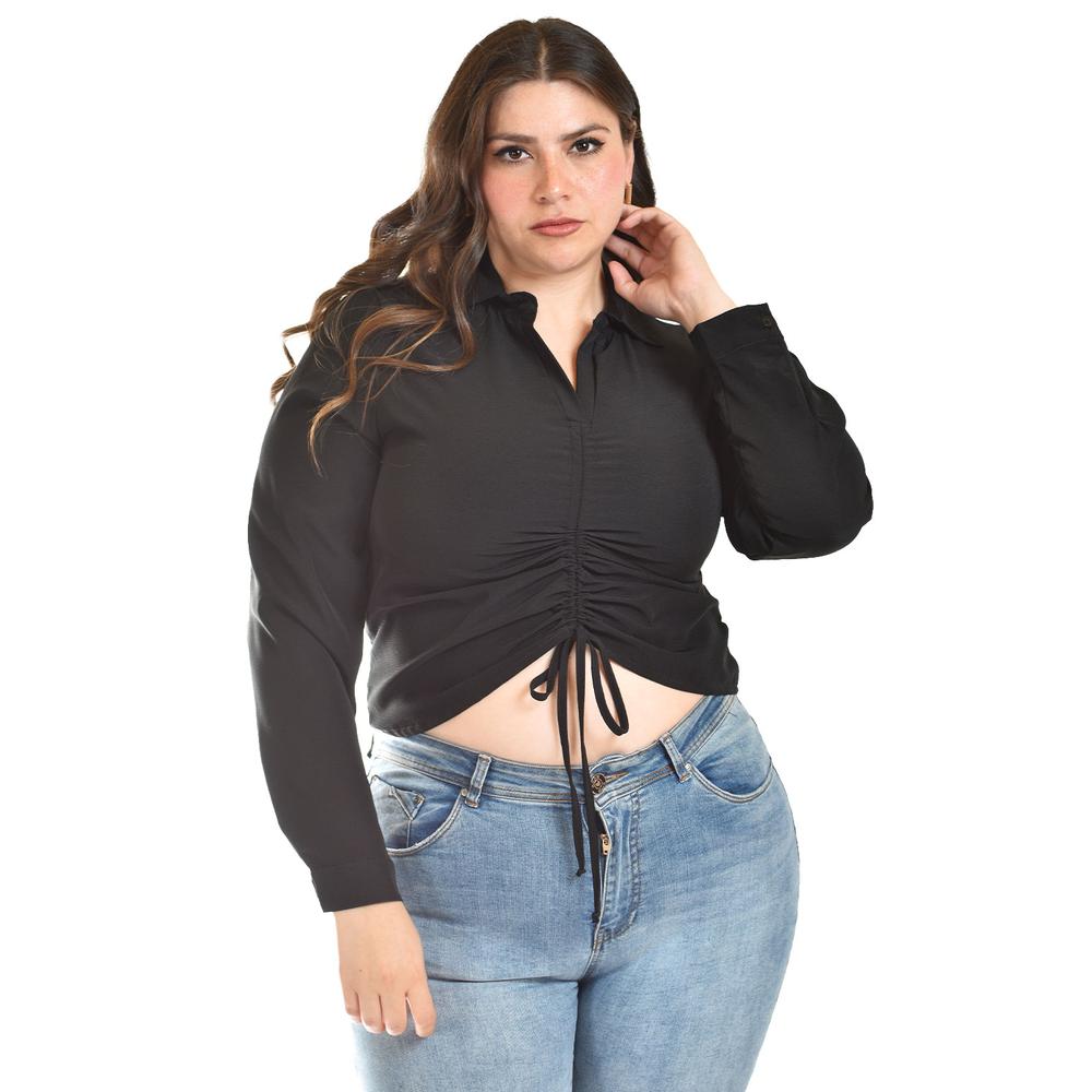Blusa con Jareta Ajustable Roman Fashion Tallas Extras Negro