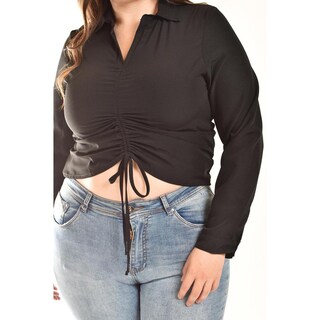 Foto 4 | Blusa con Jareta Ajustable Roman Fashion Tallas Extras Negro